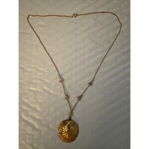 Vintage Sterling Silver Sand Dollar Gold Tone Pendant Necklace w/ 5 Dove Shapes
